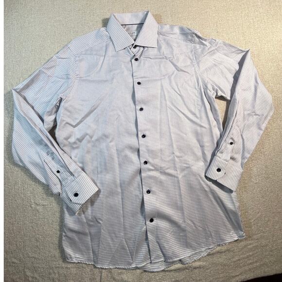 Eton 41/16 Men’s Blue White Windowpane Contemporary Fit Dress Shirt Officewear - Picture 1 of 7